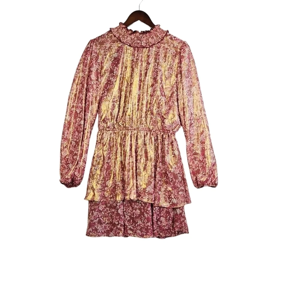 Crystal Doll - Floral Dress, Long Sleeves, Tiered Skirt  Size XL color Wine - Picture 3 of 11